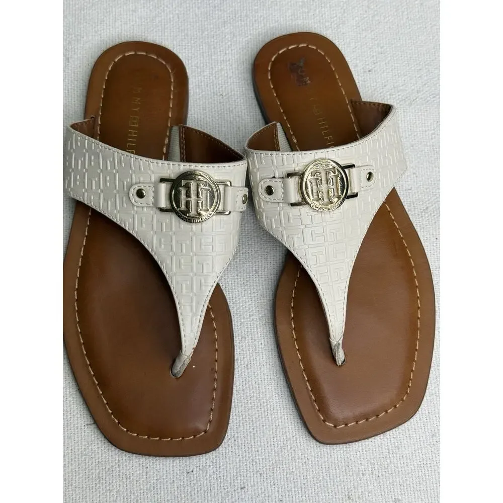 Tommy Hilfiger Sandals Womens Size 5 M Thong Slip On Flats White